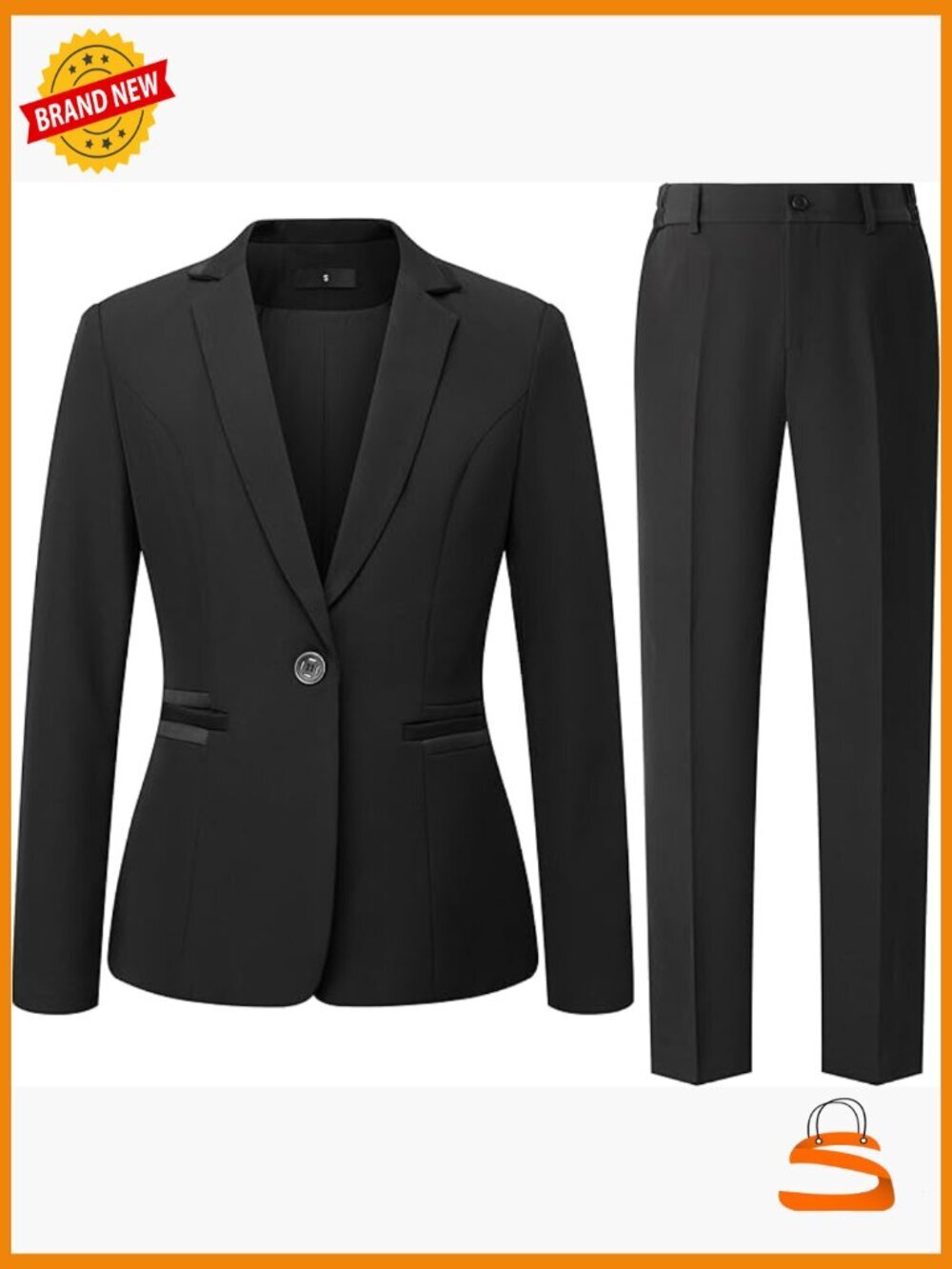 2 Piece Pantsuit Set Notch Lapel Blazer Slim Fit Business Casual Office